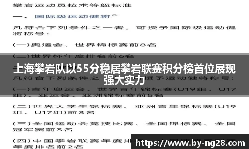 上海攀岩队以55分稳居攀岩联赛积分榜首位展现强大实力